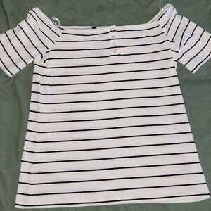 COPY - NWT Torrid White w/Black Stripes Off Shoulder Top